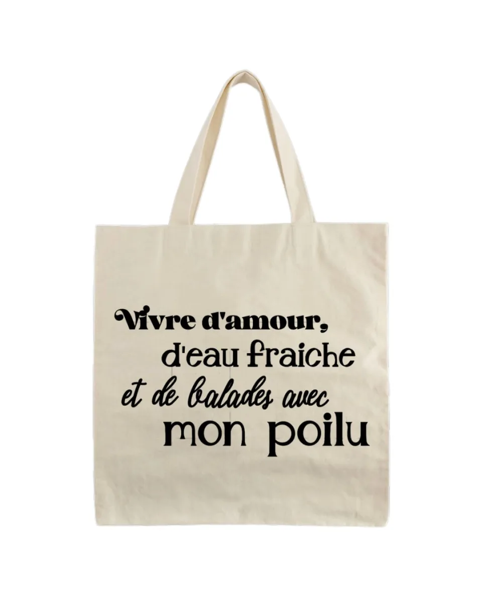 Tote bag - Vivre d'amour, d'eau fraîche et de balades avec mon poilu - Accessoire et cadeau pour propriétaire de chien passionné - Vue 2